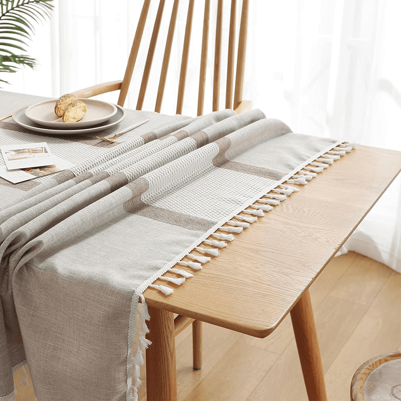 I00005 cotton linen embroidered tablecloth, tassel pendant decoration, wrinkle and dust resistant, washable tablecloth, suitable for restaurants, kitchens, living rooms, picnics, parties