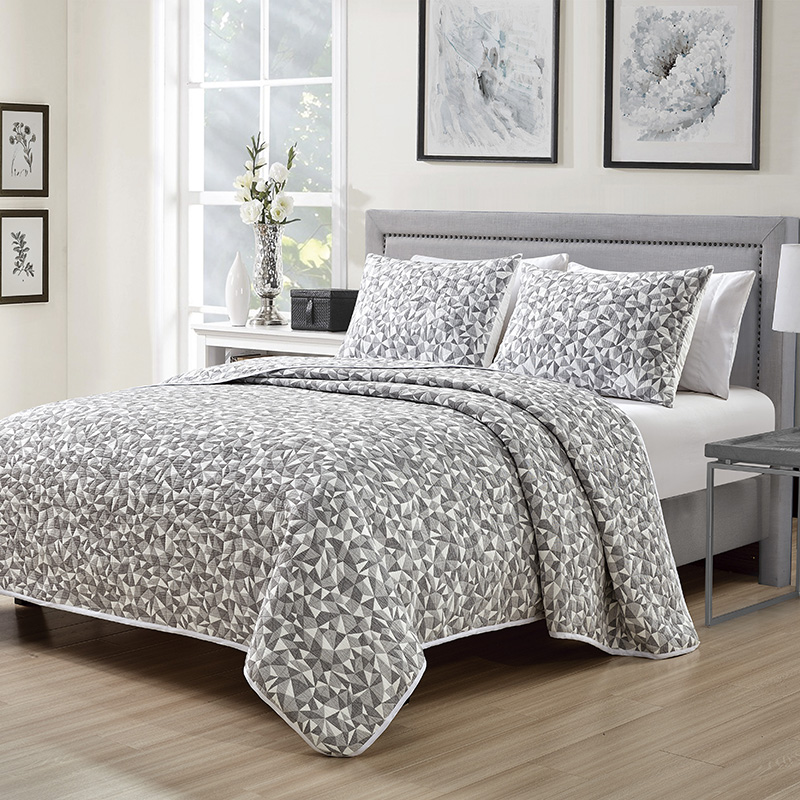 B00003 printed 3PCS grey geometry quilt set