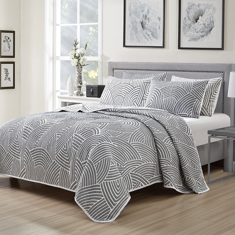 B00004 double-layer-sided 3PCS grey sector quilt set