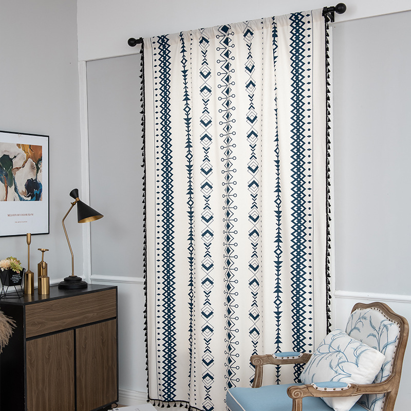 H00003 cotton and linen printed curtains, finished in american rural bohemian style